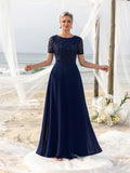 Womens' Evening Gown with Intricate Floral Appliqué & Flowing Chiffon Skirt – Elegant Formal Dress for Black-Tie Events