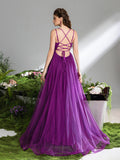 Elegant Backless Floral Applique Detail Tulle Slip Party Dress
