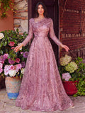 Gorgeous Diagonal Neckline 3/4 Sleeves Beaded Sequin Formal Dress