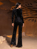 Stylish V Neck Long Sleeves Sequin Formal Party Jumpsuit