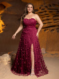 Plus Floral Appliques Split Thigh Mesh Tube Dresses