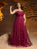 Plus Floral Appliques Split Thigh Mesh Tube Dresses