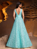 Elegant V Neck Sleeveless Sequin A-line Dresses
