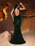 Elegant Halter Neck Sleeveless Sequin Mermaid Dresses