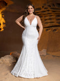 Plus Stylish Lace-up Back Mermaid Hem Sequin Wedding Dress