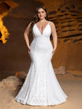 Plus Stylish Lace-up Back Mermaid Hem Sequin Wedding Dress
