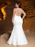 Plus Stylish Lace-up Back Mermaid Hem Sequin Wedding Dress