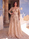 Plus Elegant Plunging Neck Lace-up Back Graphic Sequin Formal Prom Dress Evening Dress