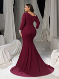 Plus Size One-Shoulder Mermaid Evening Gown - Formal Dress with Rhinestone & High Slit