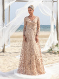 Womens' Elegant V-Neck Evening Gown with Delicate Lace & Silver Embroidery – Long Flowing Skirt for Seaside Weddings & Romantic Beach Events