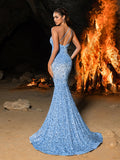 Elegant One Shoulder Sleeveless Sequin Mermaid Dresses