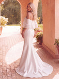 Gorgeous Layered Ruffle Off Shoulder Mermaid Hem Maxi Satin Wedding Dress