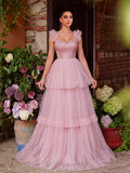 Gorgeous Sweetheart Collar Sequin Bodice Contrast Mesh Hem Prom Dress