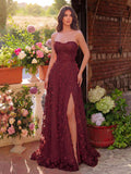 Elegant Floral Appliques Split Thigh Tube Dresses