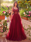 Gorgeous Floral Applique Detail Bodice Contrast Tulle Hem Prom Dress