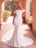 Ruffle Trim Off Shoulder Mermaid Hem Wedding Dress