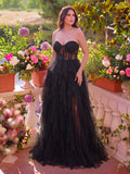 Plus Lace Bodice Contrast Layered Mesh Hem Prom Dress