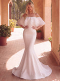 Gorgeous Layered Ruffle Off Shoulder Mermaid Hem Maxi Satin Wedding Dress