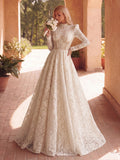 Gorgeous Mock Neck Long Sleeves Ball Hem Lace Wedding Dress