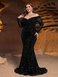 Plus Gorgeous Off Shoulder Mermaid Hem Sequin Evening Dress
