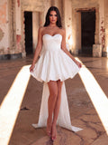 Balloon Hem Satin Tube Wedding Dress With Big Bow