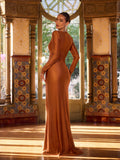 Elegant V Neck Long Sleeve Split Thigh Formal Dress
