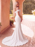 Ruffle Trim Off Shoulder Mermaid Hem Wedding Dress
