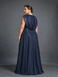 Plus Womens‘ Cowl Neck Sleeveless A Line Formal Dress