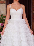 Gorgeous Lace Up Back Cascading Ruffle Hem Slip Wedding Dress