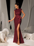 Elegant Sequin Evening Gown with High Slit – Mermaid Silhouette for Luxury Weddings or Red-Carpet Events, XS-XL