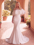 Gorgeous Layered Ruffle Off Shoulder Mermaid Hem Maxi Satin Wedding Dress