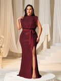 Plus Sequin Evening Gown with High Slit – Mermaid Silhouette for Luxury Weddings or Red-Carpet Events, 1XL-5XL