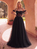 Elegant Off Shoulder Lace Bodice Contrast Tulle Hem Wedding Dress