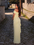Elegant Off-The-Shoulder Maxi Dress with Ruching & High Slit | Bodycon Formal Gown for Evening Party & Wedding Guest