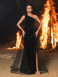 Elegant One Shoulder Sequin Mermaid Dresses