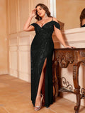 Plus Cold Shoulder Wrap Hem Sequin Cami Dress