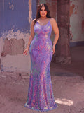 Plus Spaghetti Strap Sleeveless Backless Sequin Mermaid Dress