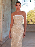 Elegant Strapless Mermaid Evening Gown with Beaded Embroidery | Back Lace-Up Detail | Floor-Length Formal Dress for Galas, Weddings & Red Carpets