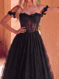 Elegant Off Shoulder Lace Bodice Contrast Tulle Hem Wedding Dress