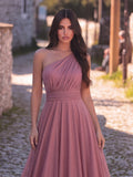 Elegant One-Shoulder Evening Gown | Flowy A-Line Skirt, Open Back | Formal Maxi Dress for Galas, Weddings, Prom