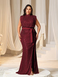 Plus Sequin Evening Gown with High Slit – Mermaid Silhouette for Luxury Weddings or Red-Carpet Events, 1XL-5XL