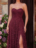 Elegant Floral Appliques Split Thigh Tube Dresses