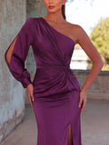 One Shoulder Twist Front Split Formal Dress