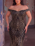 Plus Off Shoulder Sequin Mermaid Hem Formal Dresses