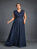 Plus Womens‘ Cowl Neck Sleeveless A Line Formal Dress
