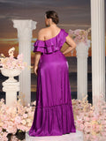 Plus Womens' Asymmetrical One Shoulder Chiffon A Line Dresses