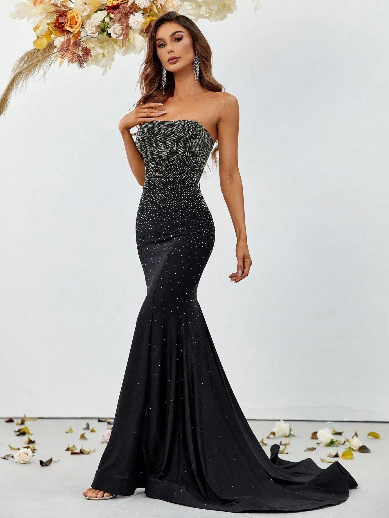 Elegant Rhinestone Detail Tube Mermaid Dress - Elonnashop
