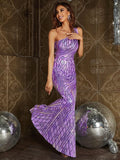 Elegant One Shoulder Sleeveless Sequin Mermaid Dress - Elonnashop