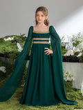 Tween Girls' Lace Trim Decoration Cape Sleeves Chiffon Party Dress