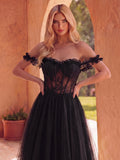 Elegant Off Shoulder Lace Bodice Contrast Tulle Hem Wedding Dress
